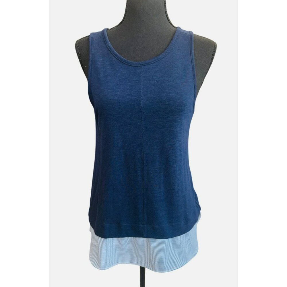 J. Crew Sleeveless Layered Tank Top keyhole back blue stripes S Coastal Casual